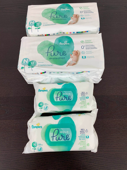 used BUNDLE Pampers, Pure Newborn diapers and wipes