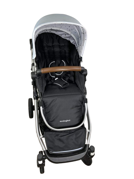 used Mockingbird Single to Double Stroller, 2023, Silver with Penny Leather, Watercolor Drops, Sky