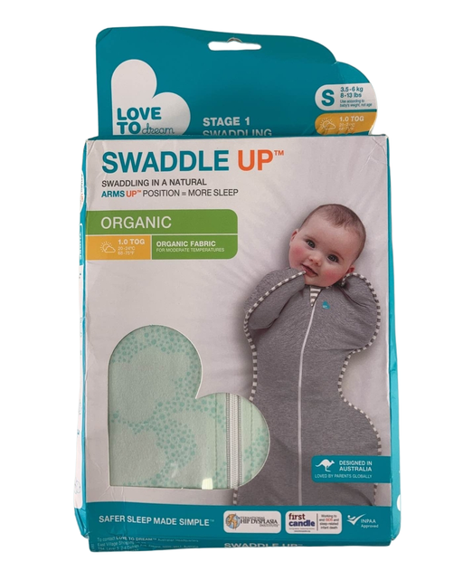 used Love To Dream Organic Swaddle UP Original 1.0 Sleep Sack, Small, Celestial Dot Mint