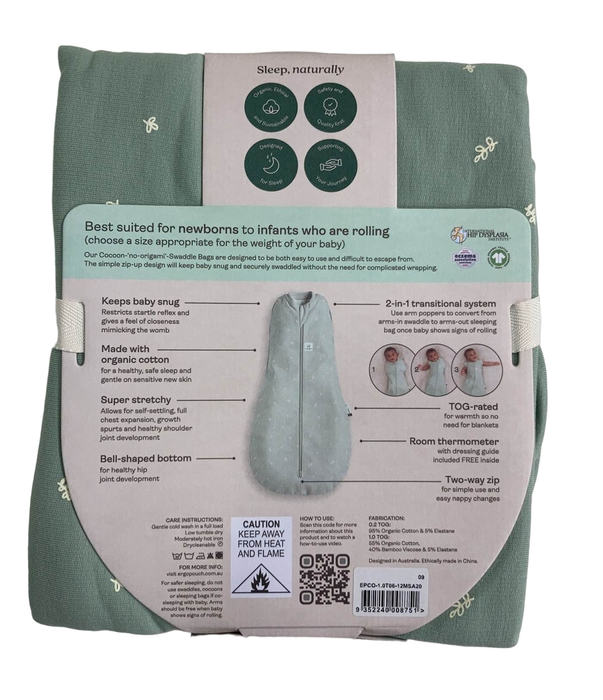 secondhand ErgoPouch Cocoon Swaddle Bag, 1.0 TOG, 6-12M, Sage