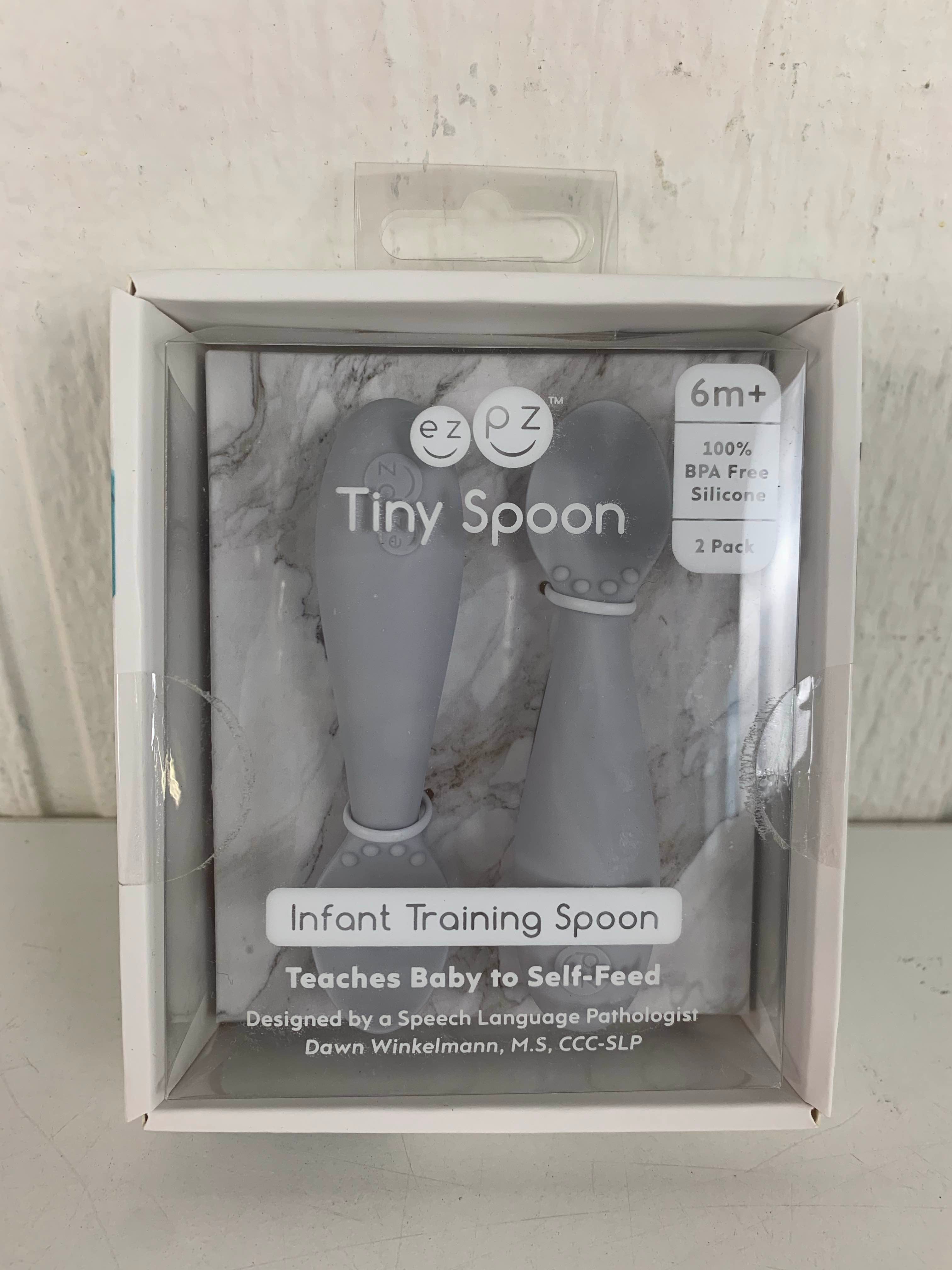ezpz Tiny Spoon (2 Pack in Gray) - 100% Silicone Spoons for Baby