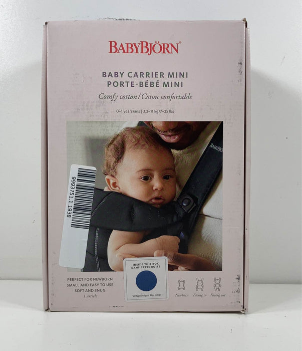 Shop BabyBjorn Baby Carrier Mini, Vintage Indigo Cotton at GoodBuy Gear