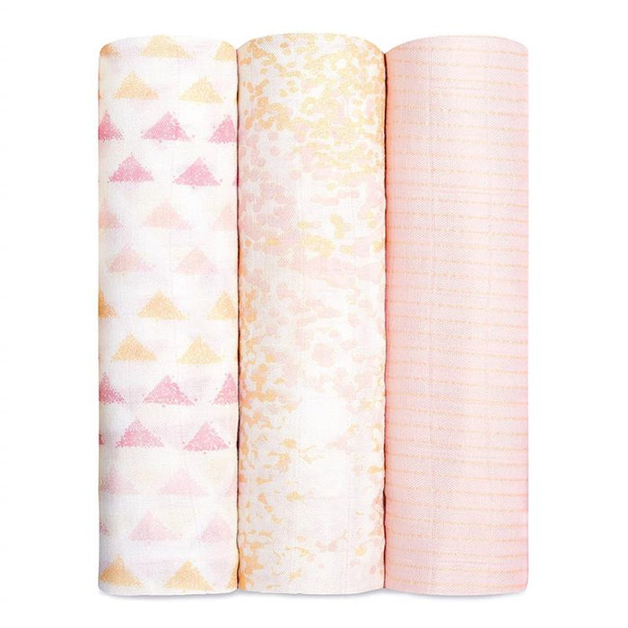 used Aden + Anais Silky Soft Swaddles, 3 Pack, Metallic Primrose Birch