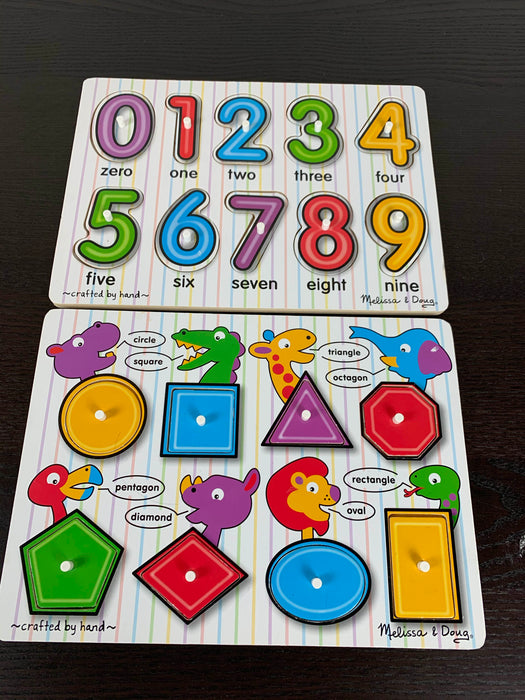 secondhand BUNDLE Melissa & Doug Wooden Puzzles, Shapes and numbers 