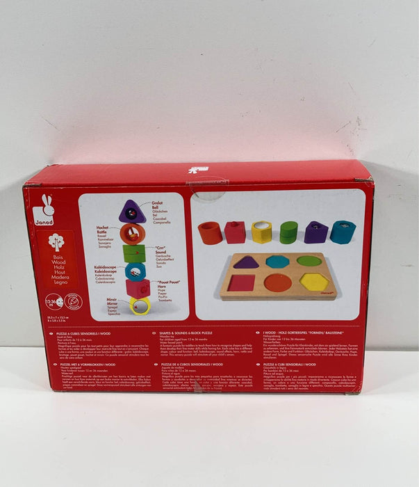 secondhand Janod Shapes And Sounds 6-Block Puzzle