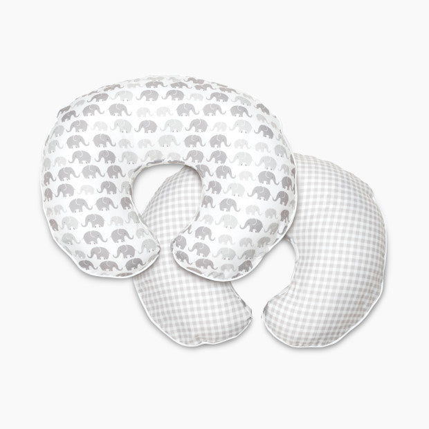 used Boppy Premium Nursing and Infant Support Pillow Slipcover, Grey Elephants Plaid