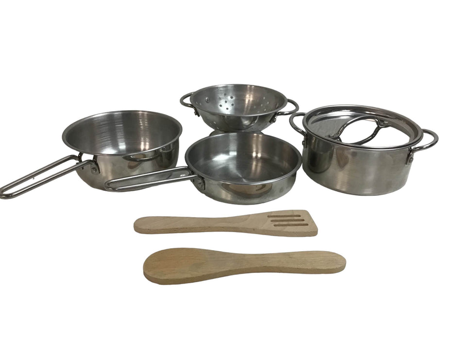 secondhand Melissa & Doug Stainless Steel Pots And Pans Pretend Play Kitchen Set