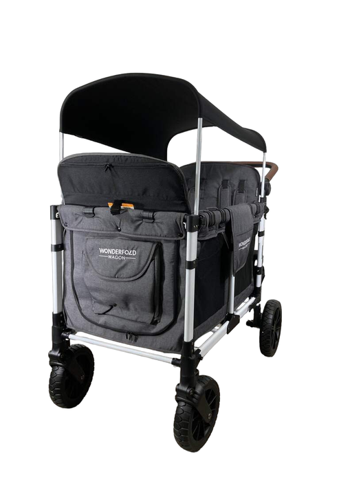 secondhand Wonderfold W4 Luxe Quad Stroller Wagon, 2023, Charcoal Grey with White Frame