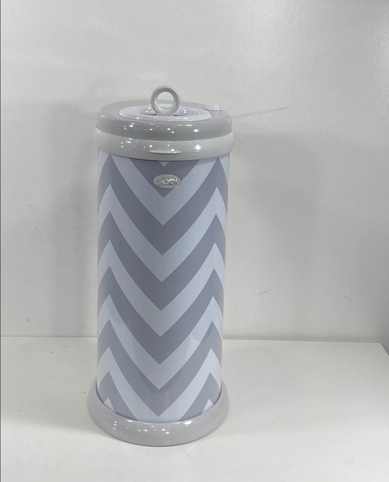 secondhand Ubbi Diaper Pail, Grey Chevron