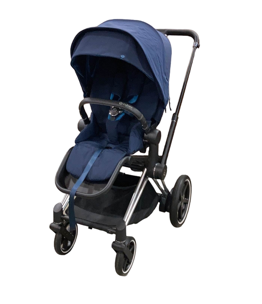 used Cybex E-PRIAM Electric Stroller, 2021, Matt Black, Indigo Blue