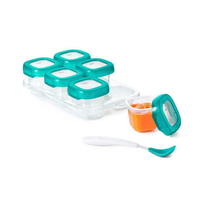 OXO Tot Baby Blocks Plastic Freezer Storage Containers 6-Pack, Teal, 2oz