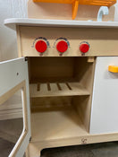 used Hape Wooden Play Gourmet Kitchen w/ Oven, Stovetop, Sink + Cabinet Style Fridge