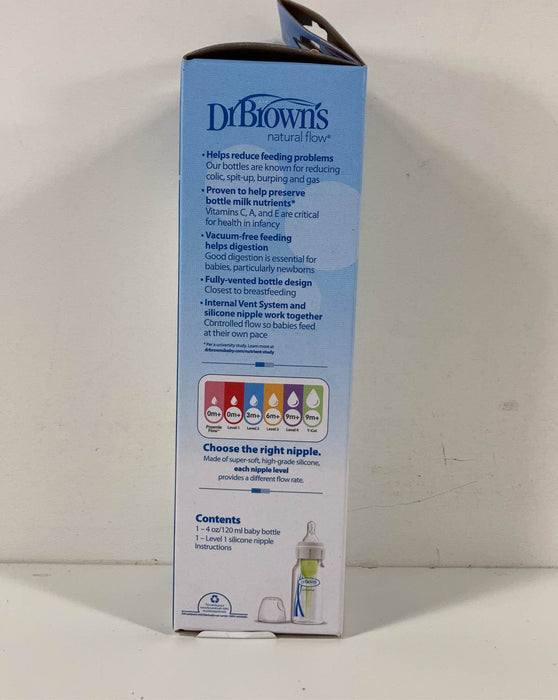 Shop Dr. Brown's Anti-Colic Narrow Bottle, Options+, Clear, 4 oz/120 ml, Level 1 Nipple (0 months+) at GoodBuy Gear