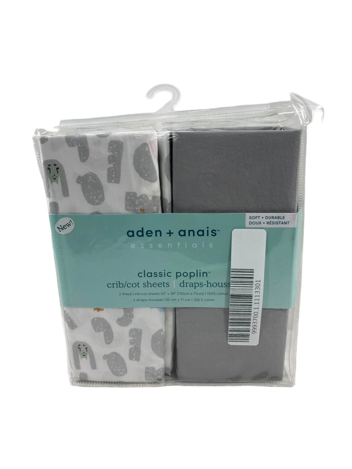 Aden + Anais Essentials Classic Poplin Crib Sheets, 2 Pack, Alphabet A