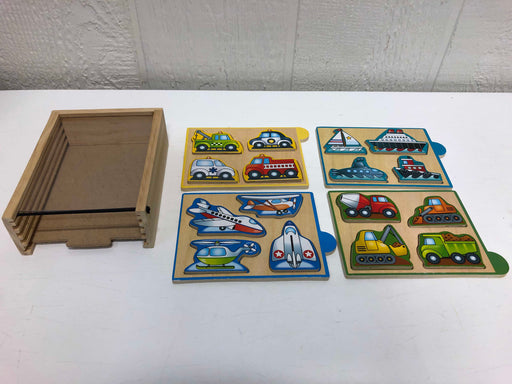 secondhand Melissa & Doug Vehicles Wooden Mini Puzzle Set