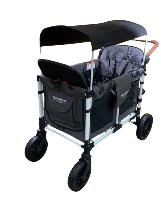 used Wonderfold W4 Luxe Quad Stroller Wagon, Charcoal Grey with White Frame, 2023