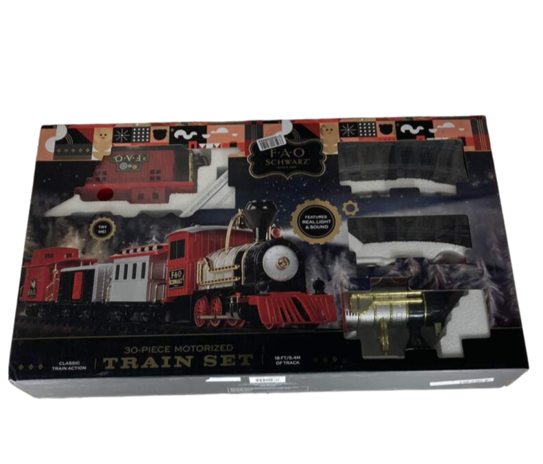 FAO Schwarz 1006832 Classic Motorized Train Set, Complete Toy Set with  Engine, Cargo, 18' of Modular Tracks, Red/Black, Pack of 30