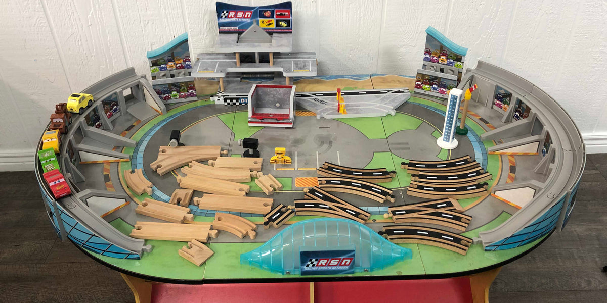 Disney Pixar Cars Cars Wooden Race Track Cars Train Table Shop