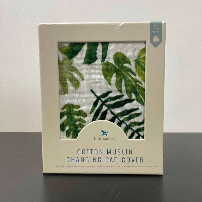 used Little Unicorn Cotton Muslin Changing Pad Cover, Tropical leaves