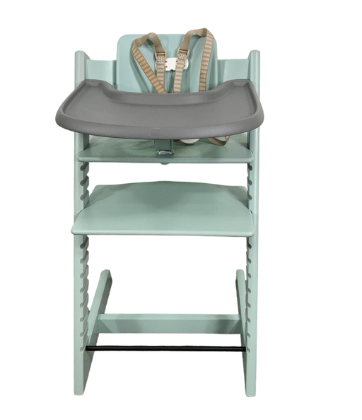 used Stokke Tripp Trapp High Chair with Baby Set and Tray, Soft Mint, Storm Grey