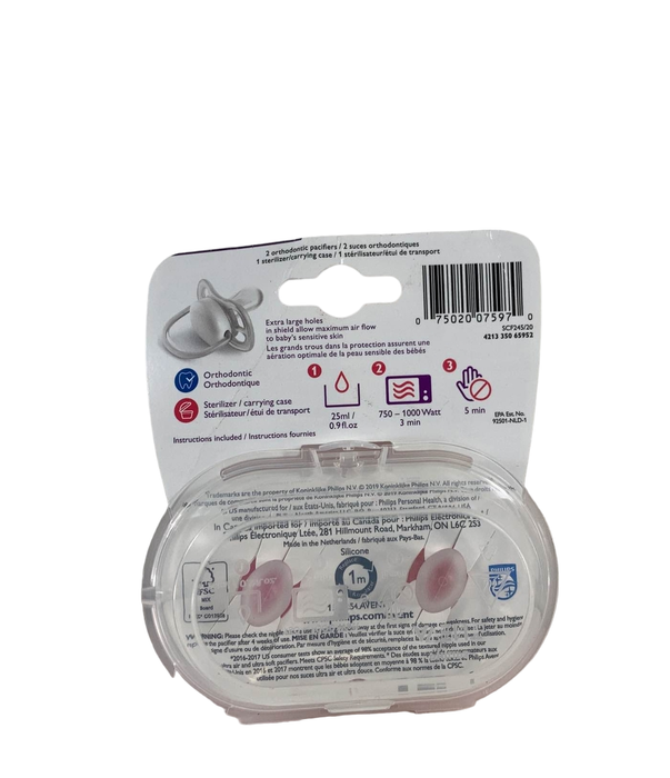 secondhand Philips Avent Ultra Air Pacifiers, Pink Peach, 2 Pack, 0-6 Months