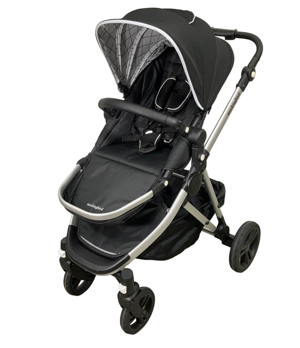 used Mockingbird Single Stroller, 2022, Black, Windowpane, Silver With Black Leather