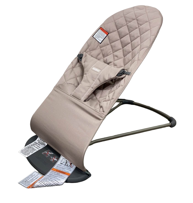 used BabyBjorn Bouncer Bliss, Dark Gray Frame, Sand Gray Cotton Classic Quilt