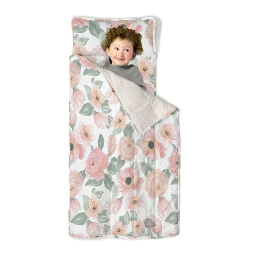 used JumpOff Jo Little Jo's Extra Long Nap Mat with Weighted Blanket, Watercolor Floral