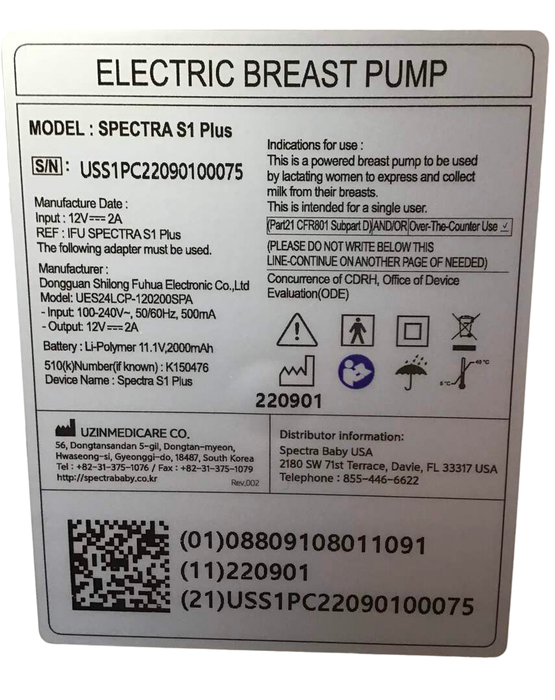 used Spectra Baby S1 Plus Premier Rechargeable Breast Pump