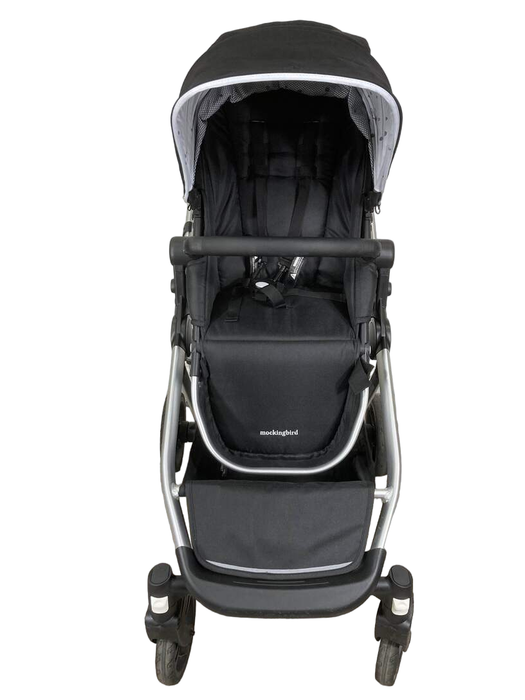 secondhand Mockingbird Single to Double Stroller, 2023, Silver with Black Leather, Watercolor Drops, Black