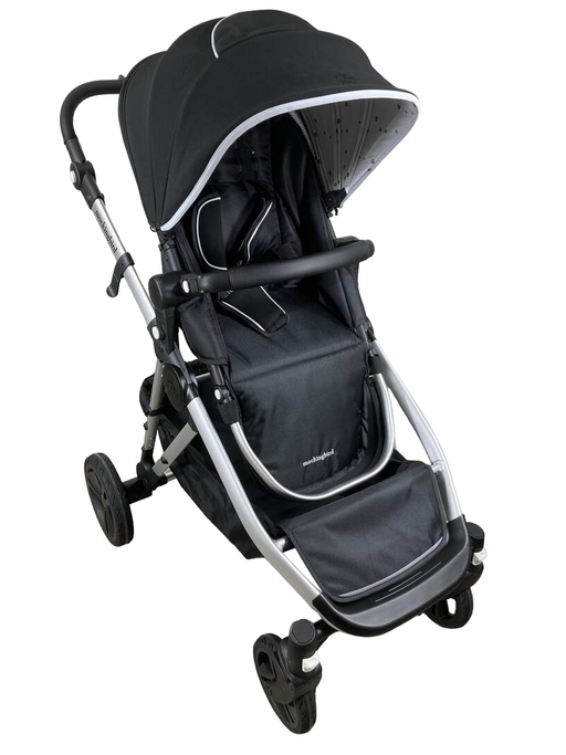 used Mockingbird Single to Double Stroller, 2022, Silver with Black Leather, Watercolor Drops, Black