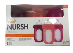 used Boon Nursh Bottles, 3 Pack, Pink, 8oz, Medium