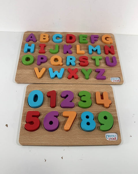 Chuckle And Roar ABC's & 123s Wood Puzzle Set