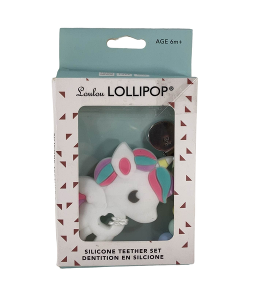 used LouLou Lollipop Silicone Teether Gem Set, Rainbow Unicorn