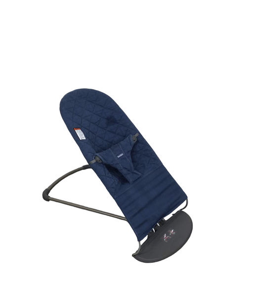 used BabyBjorn Bouncer Bliss, Dark Gray Frame, Midnight Blue Cotton Classic Quilt