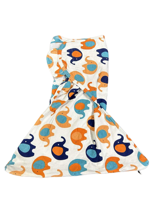 used Sleeping Baby Zippy Swaddle, S/M Blue & Orange Elephants