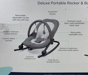 Baby Delight Aura Deluxe | Portable Baby Bouncer for Infants | Baby Rocker  | Quilted Charcoal Tweed