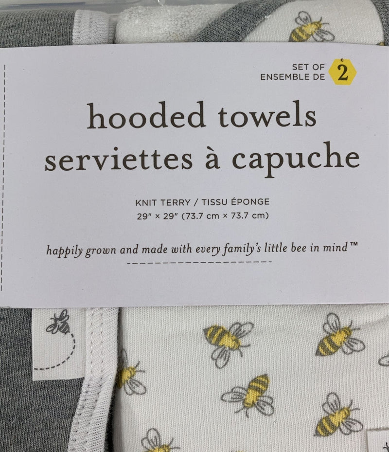 Burt's Bees Baby Hooded Bath Towels 2 Pack, Honeybee/Grey
