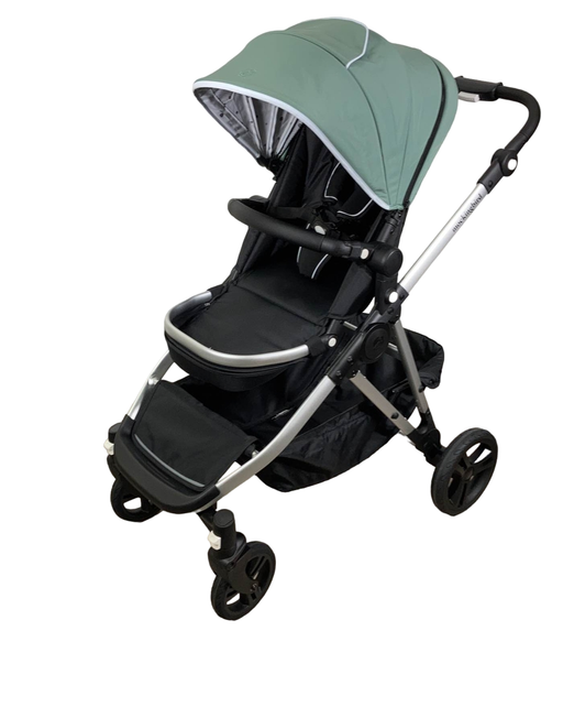 secondhand Mockingbird Single to Double Stroller, 2023, Silver with Black Leather, Watercolor Drops, Sage