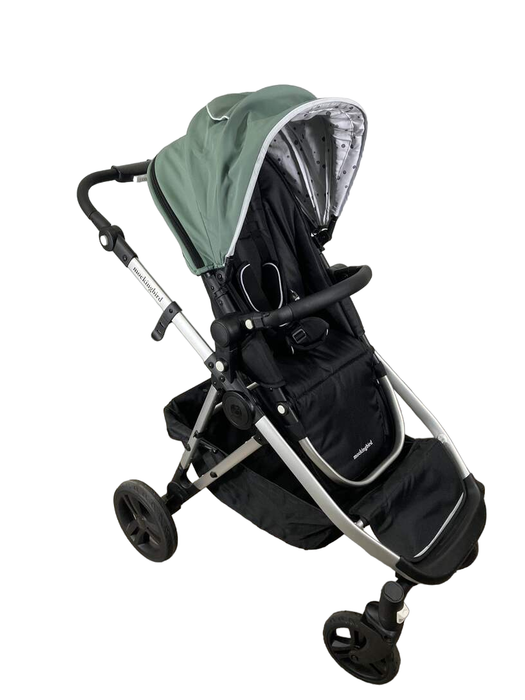 used Mockingbird Single to Double Stroller, 2022, Silver with Black Leather, Watercolor Drops, Sage