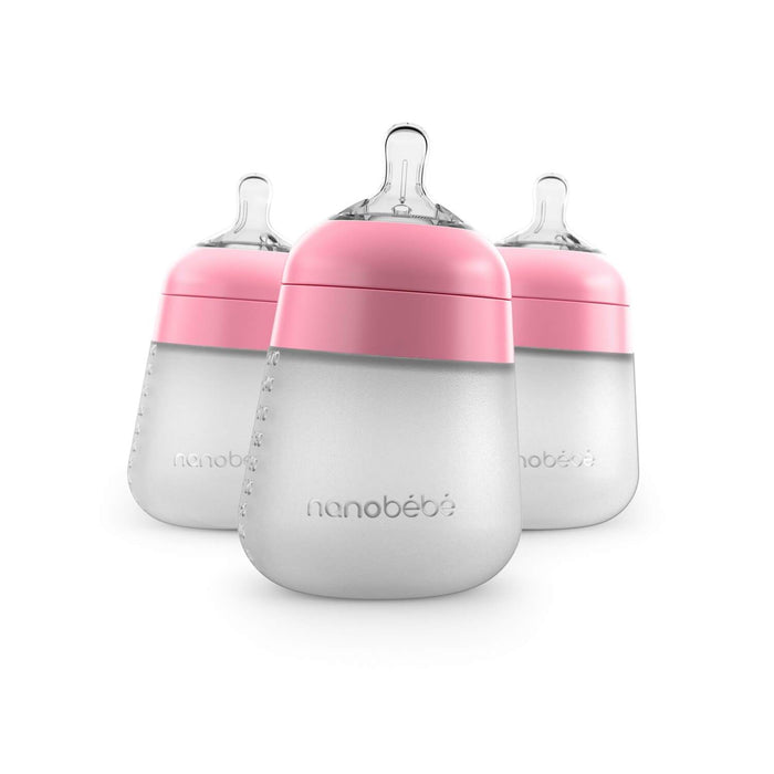 used Nanobébé Flexy Silicone Baby Bottles, 9oz, 3-Pack, Pink