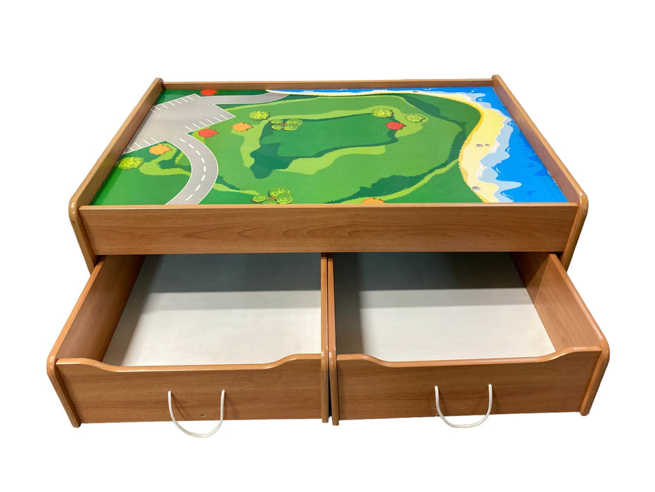 secondhand KidKraft Train Table With Trundle Drawers