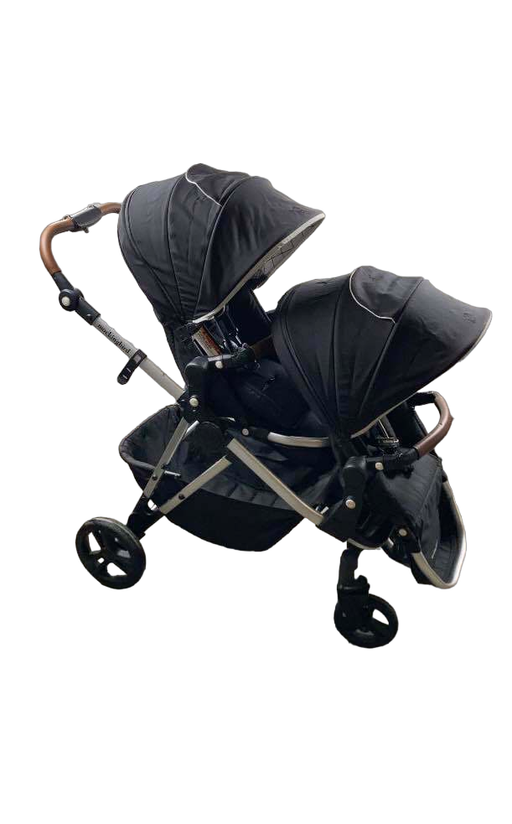 used Mockingbird Double Stroller, Black, 2020, Windowpane, Silver with Brown Leather