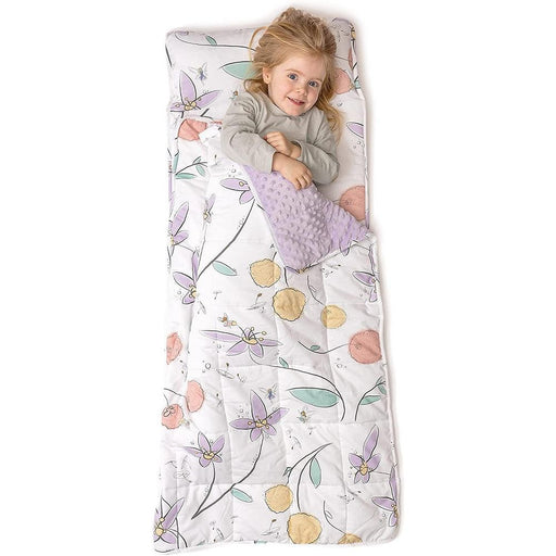 used JumpOff Jo Little Jo's Extra Long Nap Mat with Weighted Blanket, Fairy Blossom