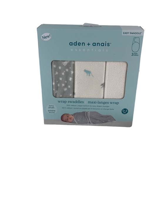 used Aden + Anais Essentials Easy Wrap Swaddle, 3 Pack, 0-3 Months, Wild Prairie Minky