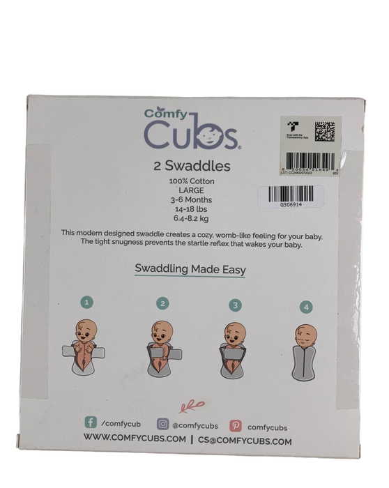 secondhand Comfy Cubs Easy Zipper Swaddles 2pack, Large Grey