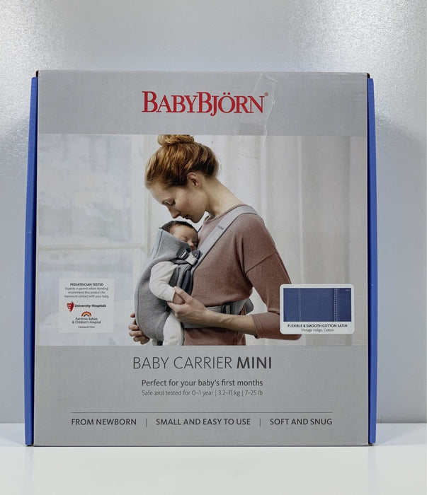 Shop BabyBjorn Baby Carrier Mini, Vintage Indigo Woven at GoodBuy Gear