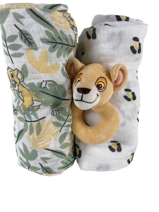 used Disney Baby Cotton Muslin Swaddles with Plush Rattle, Lion King