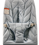 secondhand BabyBjorn Bouncer Bliss, Light Gray Frame, Blue Cotton Petal Quilt