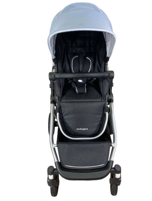 secondhand Mockingbird Single Stroller, 2023, Sky, Watercolor Drops, Silver With Black Leather